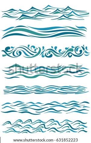 set of wavy borders. hand drawn abstract waves on white. vector illustration