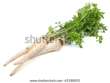 Fresh parsley with root leaf on white background Royalty-Free Stock Photo #63188092