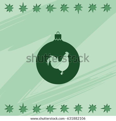 Simple Christmas tree ball with rooster. New Year decoration.
