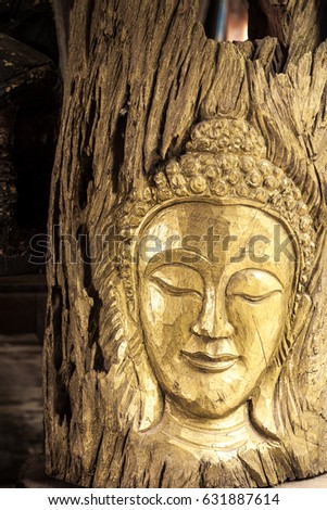 Face of Buddha wood carved