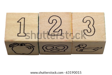 1 2 3 on toy wooden blocks in a row