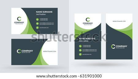 Double-sided creative business card template. Portrait and landscape orientation. Horizontal and vertical layout. Vector illustration Royalty-Free Stock Photo #631901000