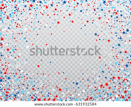 USA celebration confetti stars in national colors for American independence day isolated on background. Vector illustration EPS10 Royalty-Free Stock Photo #631932584