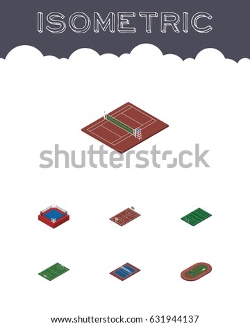 Isometric Sport Set Of Volleyball, Fighting, Soccer And Other Vector Objects. Also Includes Field, Playground, Fighting Elements.
