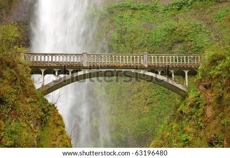 Multnomah Falls bridge in Oregon, USA Royalty-Free Stock Photo #63196480