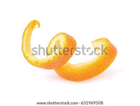Orange zest spiral isolated on white Royalty-Free Stock Photo #631969508