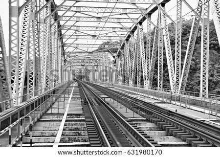 Railroad bridge in Inuyama, Japan. Black and white photo.