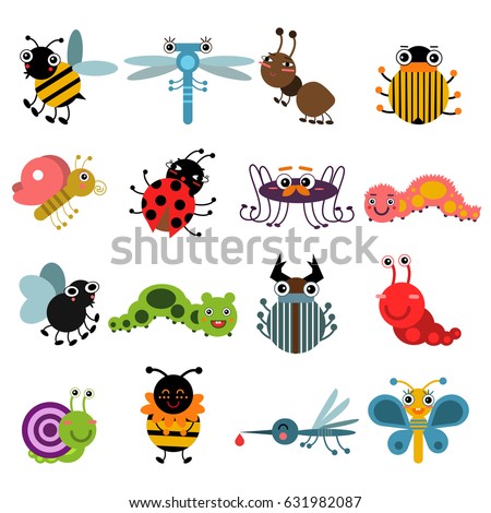 Cartoon bugs and insects. Vector illustration set isolate on white background