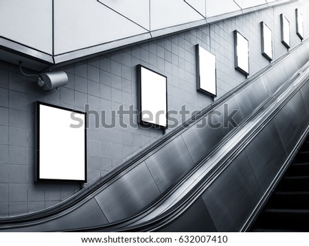 Blank white Poster ads Mock up media advertisement indoor Subway station Escalator 