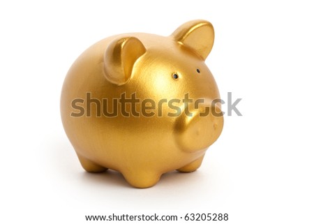 Golden Piggy Bank with white background