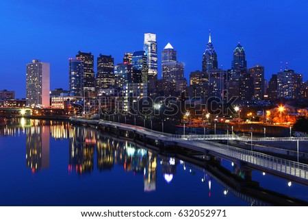 A Night scene of the city of Philadelphia skyline