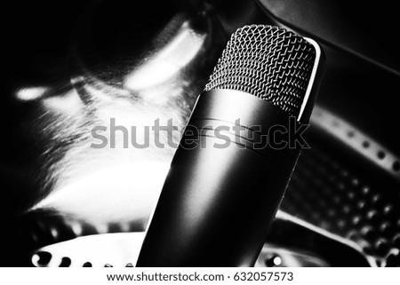 Black and white. Condenser microphone.