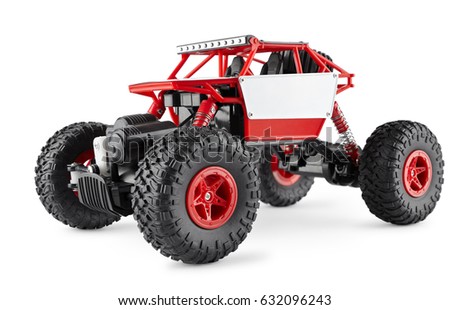 Red radio-controlled SUV, toy buggi for extreme, isolated on white background Royalty-Free Stock Photo #632096243
