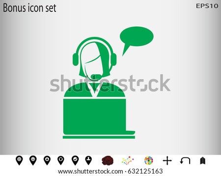 woman operator, headphones, icon, vector illustration eps10