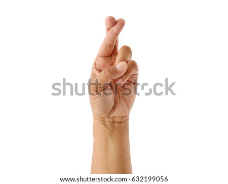 Fingers Crossed isolated on white background
