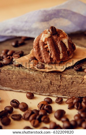 chocolate coffee homemade cakes, decorated with coffee beans