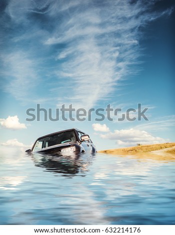 S.U.V. crossing of the river Royalty-Free Stock Photo #632214176
