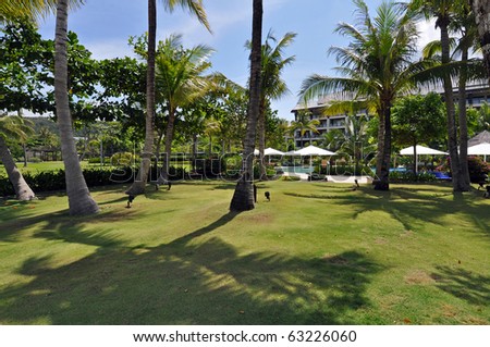 Exterior of luxury hotel, picture taken during the sunny day, Borneo.