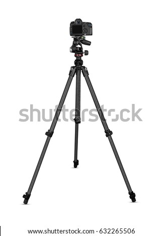 Camera on tripod isolated on white Royalty-Free Stock Photo #632265506