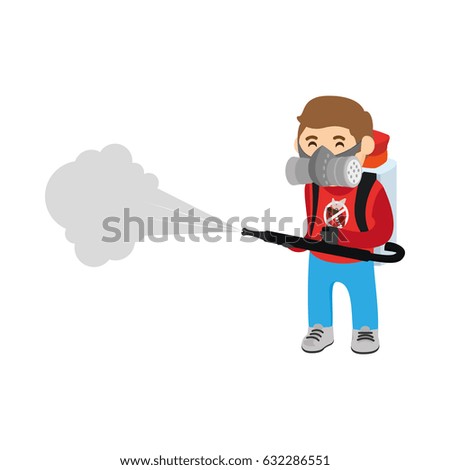 Isolated boy using a spray, Vector illustration