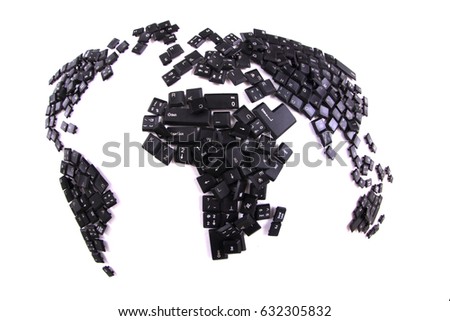 black keyboard keys as world map isolated on the white background