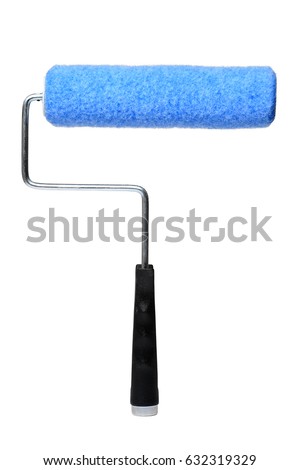 Blue paint roller isolated over white background Royalty-Free Stock Photo #632319329