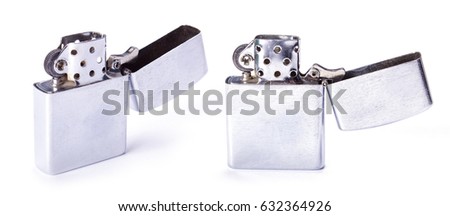 Lighter metal with an open lid. Isolated on white background