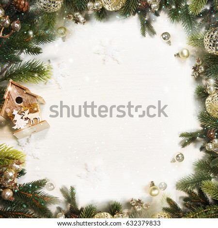 Christmas background with branch and ornaments