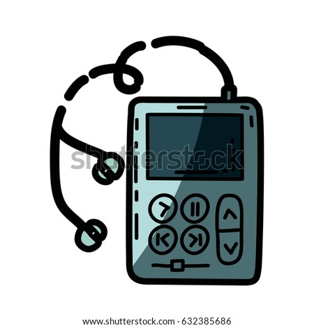 light colored hand drawn silhouette of portable music device with half shadow vector illustration