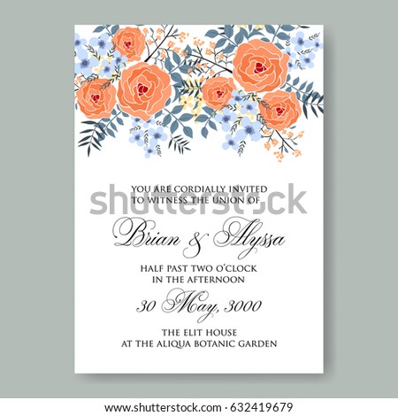 Pink rose wedding invitation vector template