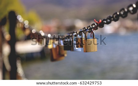 Lots of locks of good luck on the bridge, Ohrid Lake, Macedonia