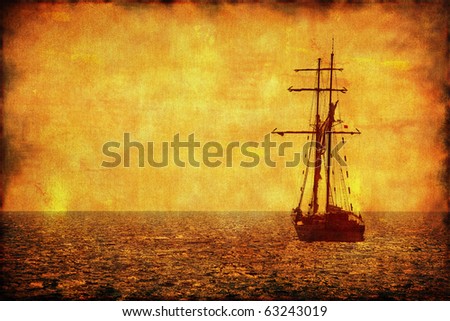Grunge picture of alone sailing ship