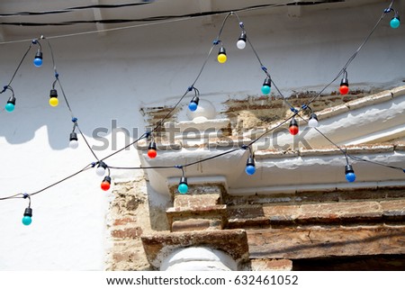 Colonial Architecture details. Church's facade with light bulb