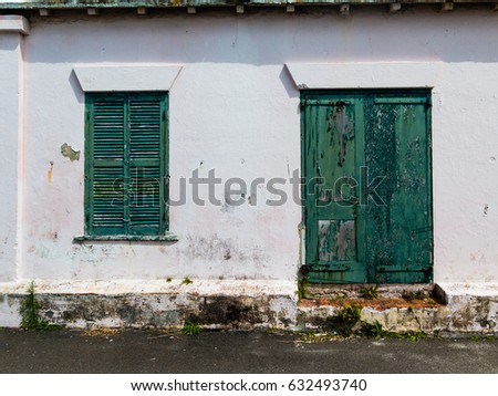 Door and window of an old house in the streets of St. George's, Bermuda.