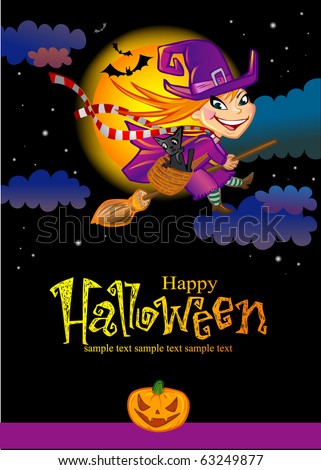 Halloween greeting card with witch