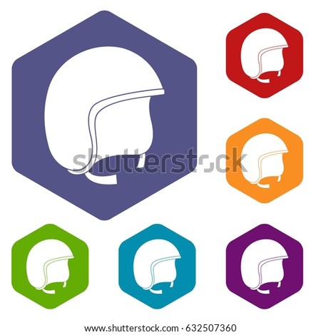 Safety helmet icons set hexagon isolated vector illustration
