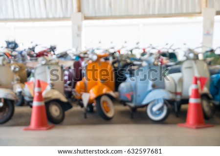 Abstract Blur Background of Vintage Motorcycle Parking while traveling with bokeh