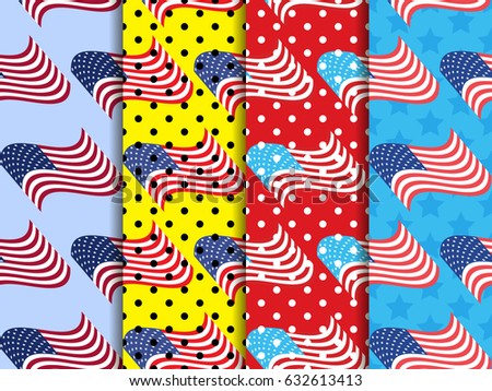 American flag seamless pattern with black dots. Pop art dotted background. Vector illustration