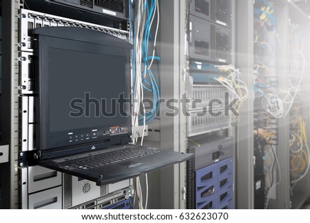 close up KVM switch in server room Royalty-Free Stock Photo #632623070