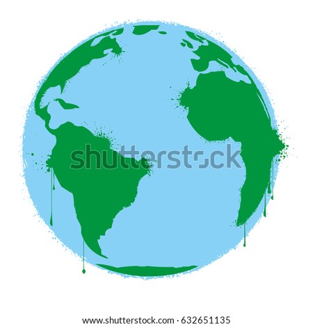 Earth globe with spray paint splashes in graffiti style. Concept design for banner, greeting card, t-shirt, print, poster. Vector illustration