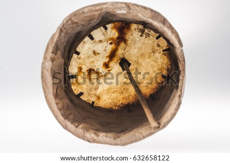 Handmade african instrument, wooden drum, isolated on white background