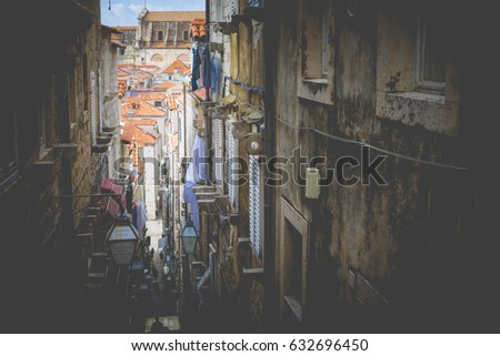 Street in the Historic Old Town and Fortress of Dubrovnik, Croatia on the Adriatic Sea

