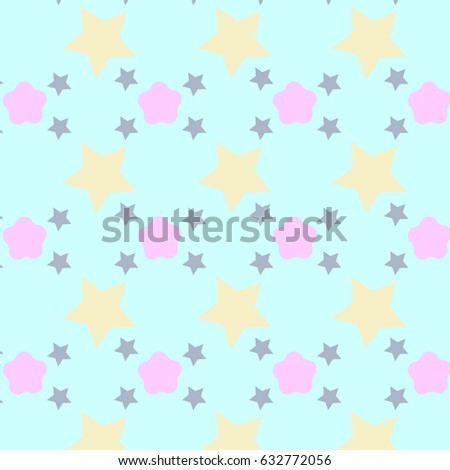 VECTOR eps 10 ,seamless  pattern with  Stars and Flowers,abstract background blue color background,wallpaper,texture,Free form,pastel,flowers in spring background,illustrator
