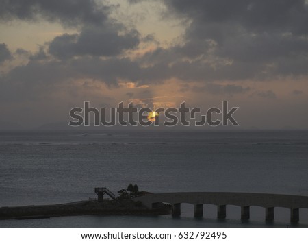 Panoramic view of East China Sea and Pacific Ocean from Bibi Beach of Okinawa, Japan, at sunset