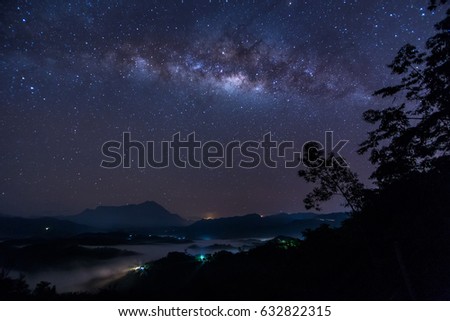 Beautiful Milky way, Amazing Milky Way galaxy at Borneo, The Milky way, Long exposure photograph, with grain.Image contain certain grain or noise and soft focus.