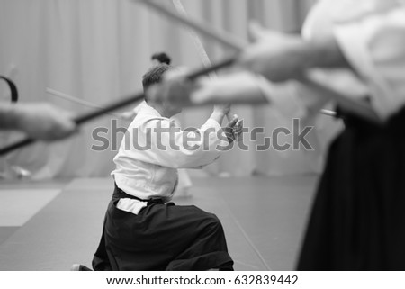 The moment of a training match in the martial art of aikido