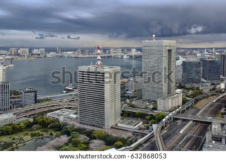 Bird eye view of  city in Tokyo, Japan .