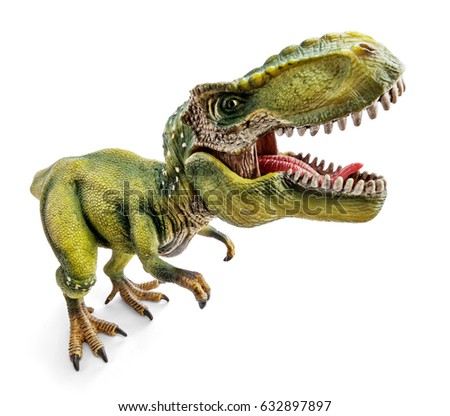 Wide view of Tyrannosaurus, side view, dinosaurs toy isolated on white background with clipping path.