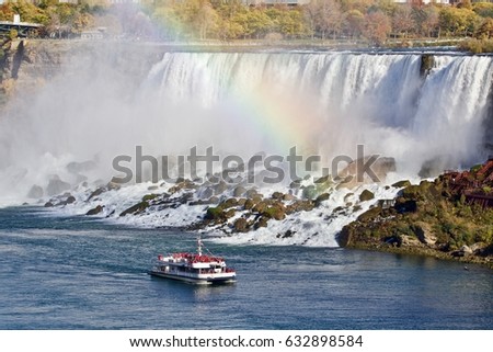 Beautiful background with amazing Niagara waterfall US side and a ship