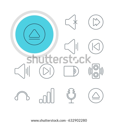 Vector Illustration Of 12 Music Icons. Editable Pack Of Subsequent, Mike, Earphone And Other Elements.
